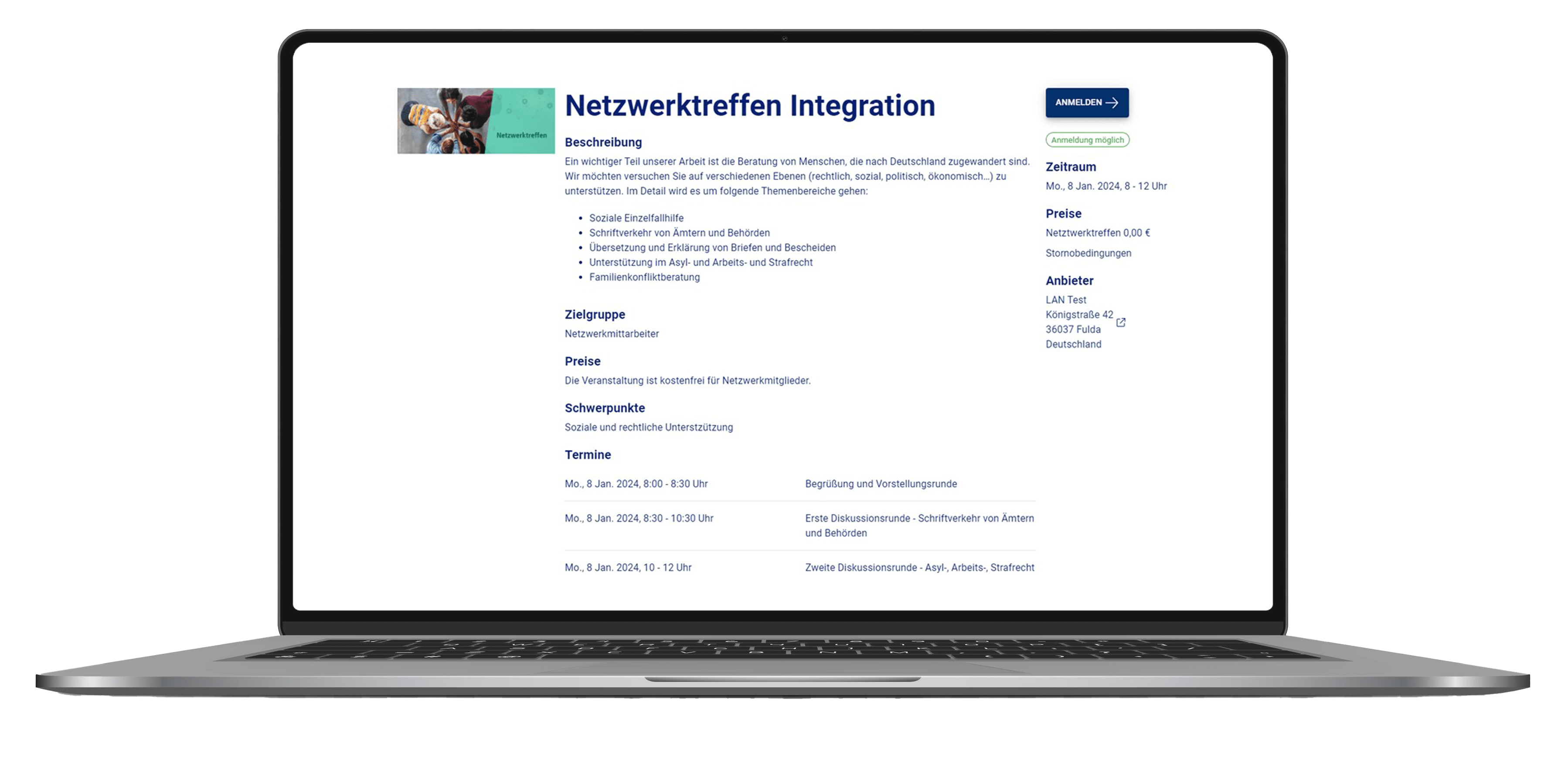 Alle wichtige Informationen werden auf der Seite deiner Veranstaltungen angezeigt