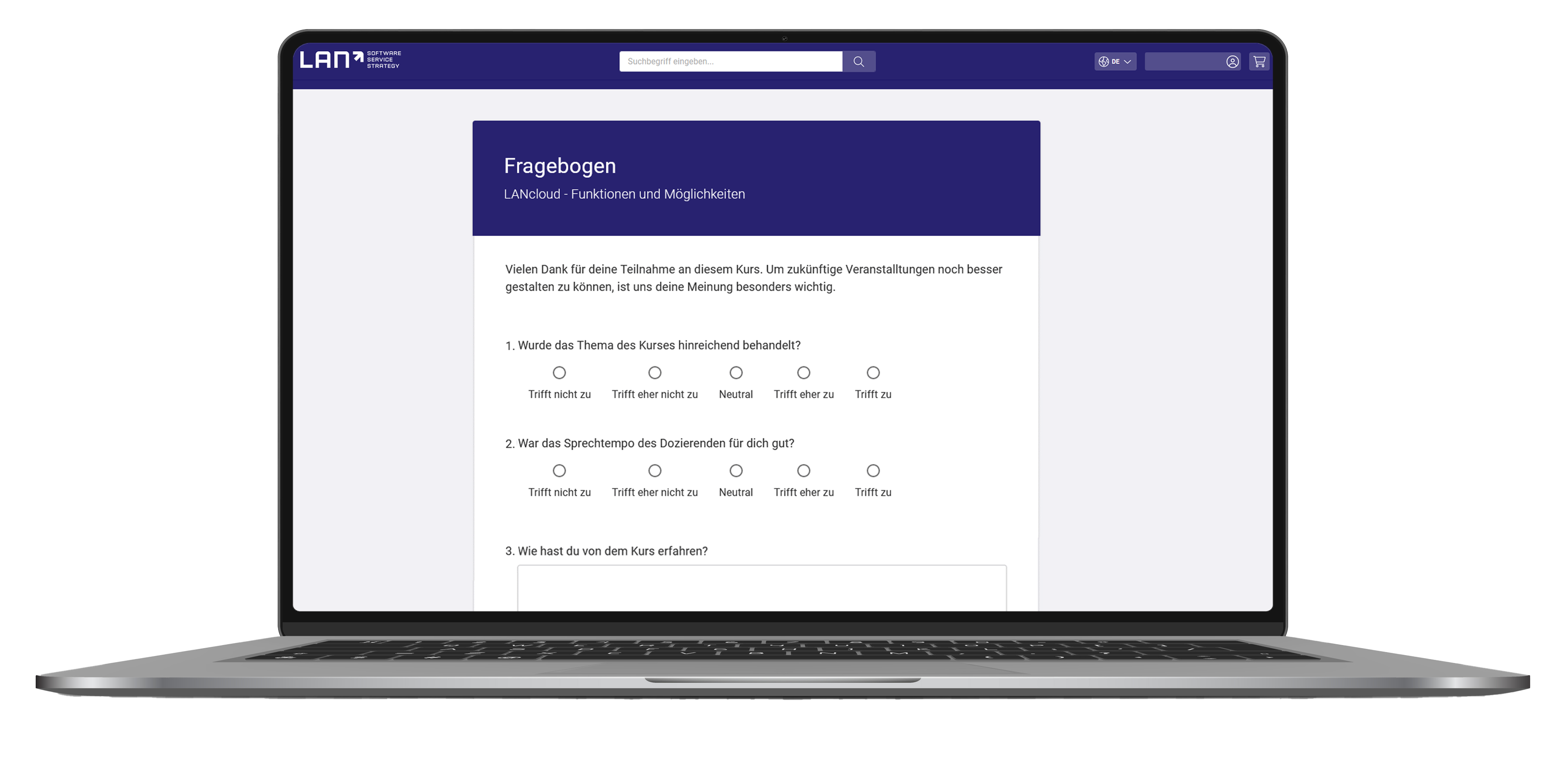 Der Fragebogen wird nach der Veranstaltung automatisiert versendet und kann online ausgefüllt werden