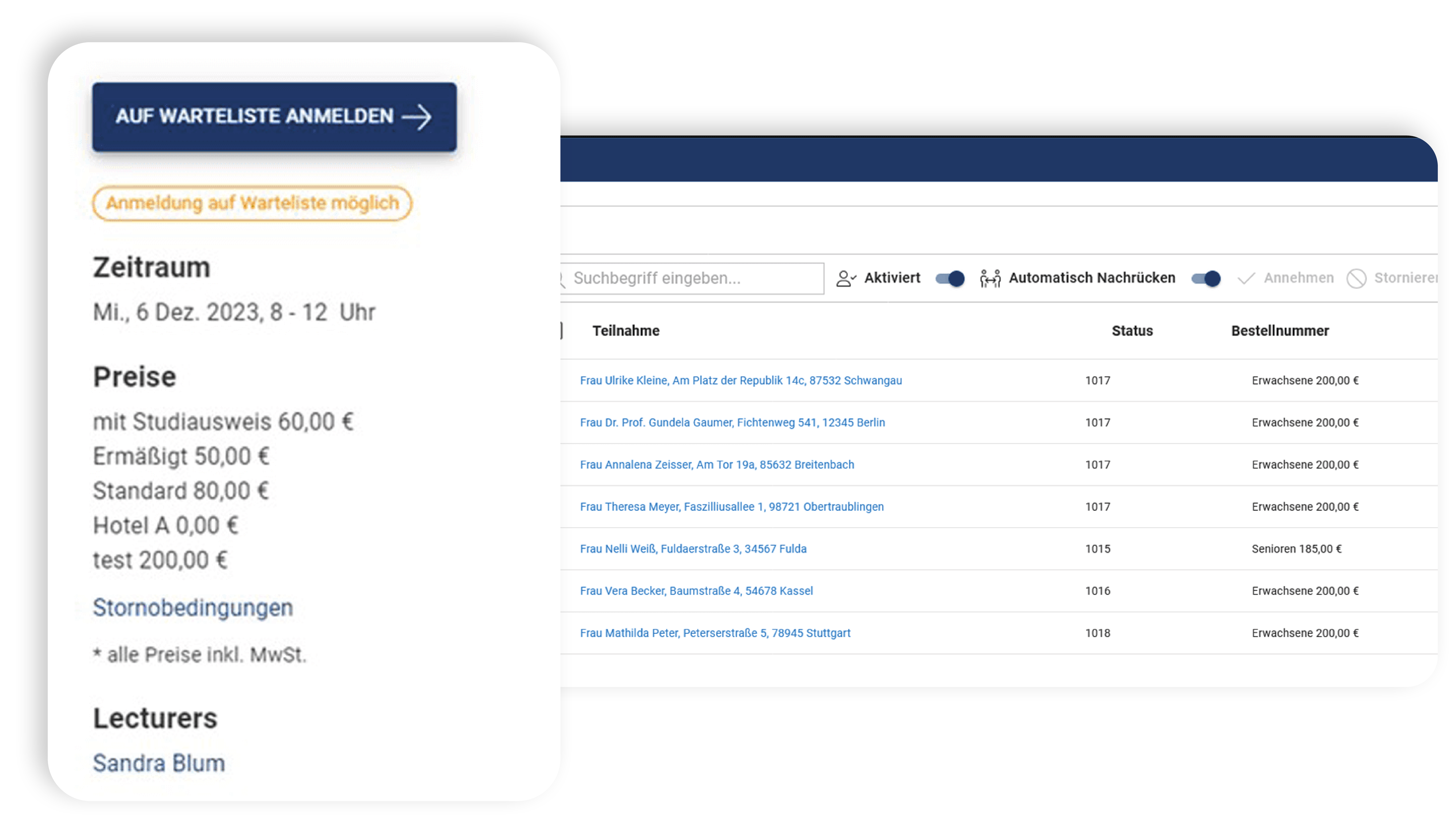 Behalte du den Überblick über alle Buchungen mit der effizienten online Seminarverwaltung uns Seminarorganisation von LANcloud